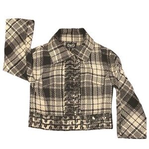 DOLCE & GABANNA Vintage Monochrome Checkered Sequin Crop Blazer Jacket Size 40